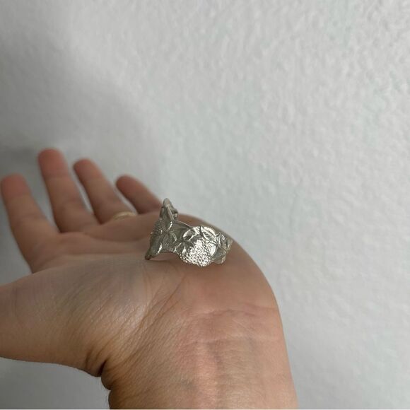 Sterling Silver Strawberry Spoon Adjustable Statement Ring - Picture 3 of 3